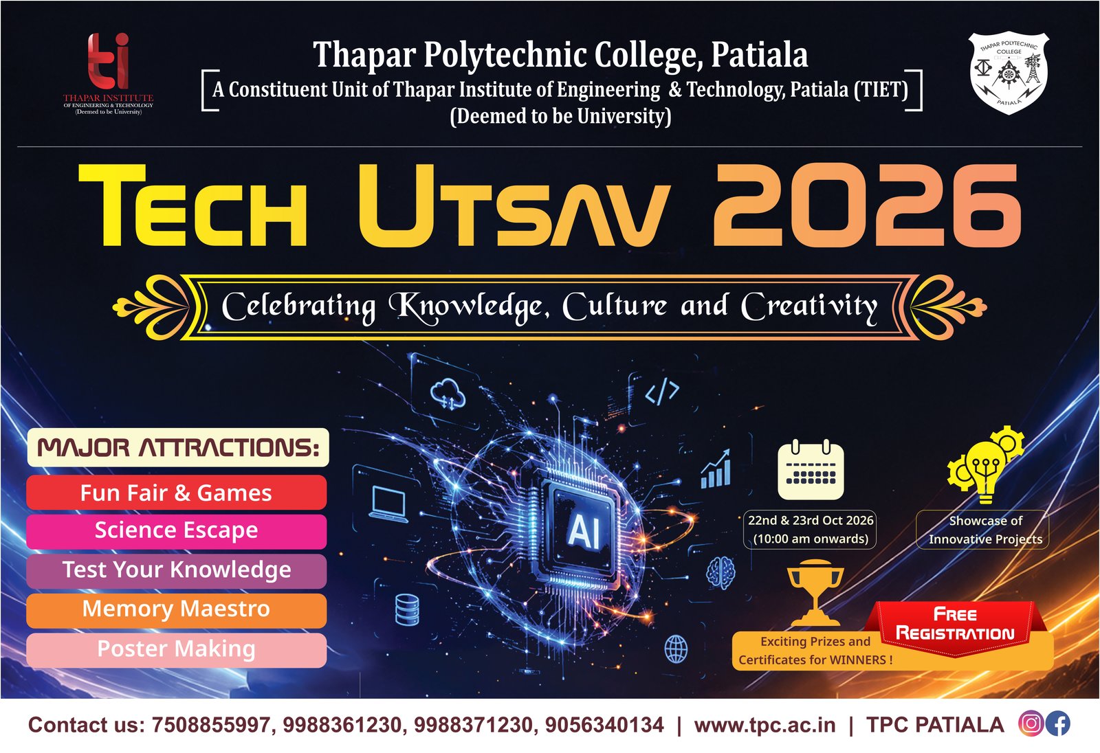 Tech Utsav 2026 - 22nd & 23rd Oct 2026, Thapar Polytechnic College, Patiala